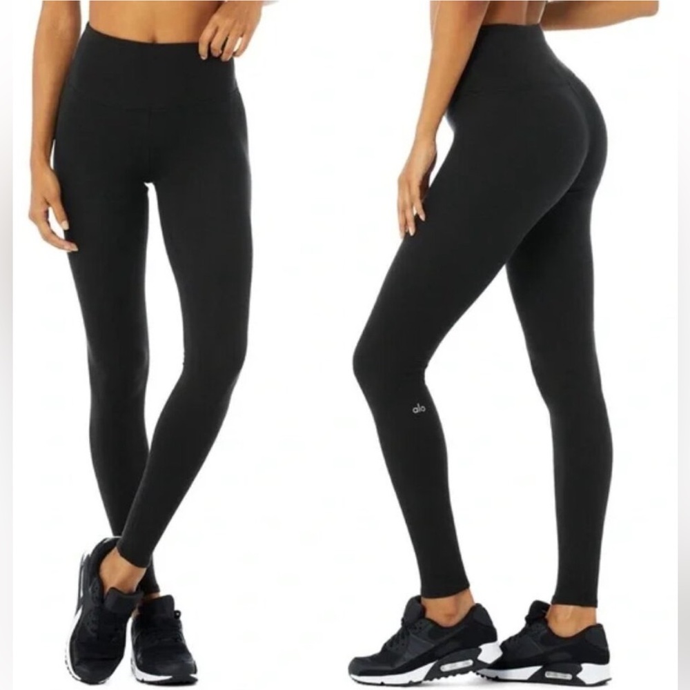 NWT Alo Yoga High Waist Micro Waffle Low Key Legging in Black Size SM